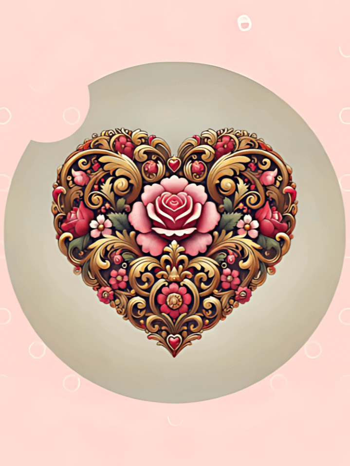 Elegant Royal Heart Car Coaster Design – Floral Valentine’s Theme – Sublimation PNG File – High-Quality 300 DPI – Instant Digital Download product image (1)