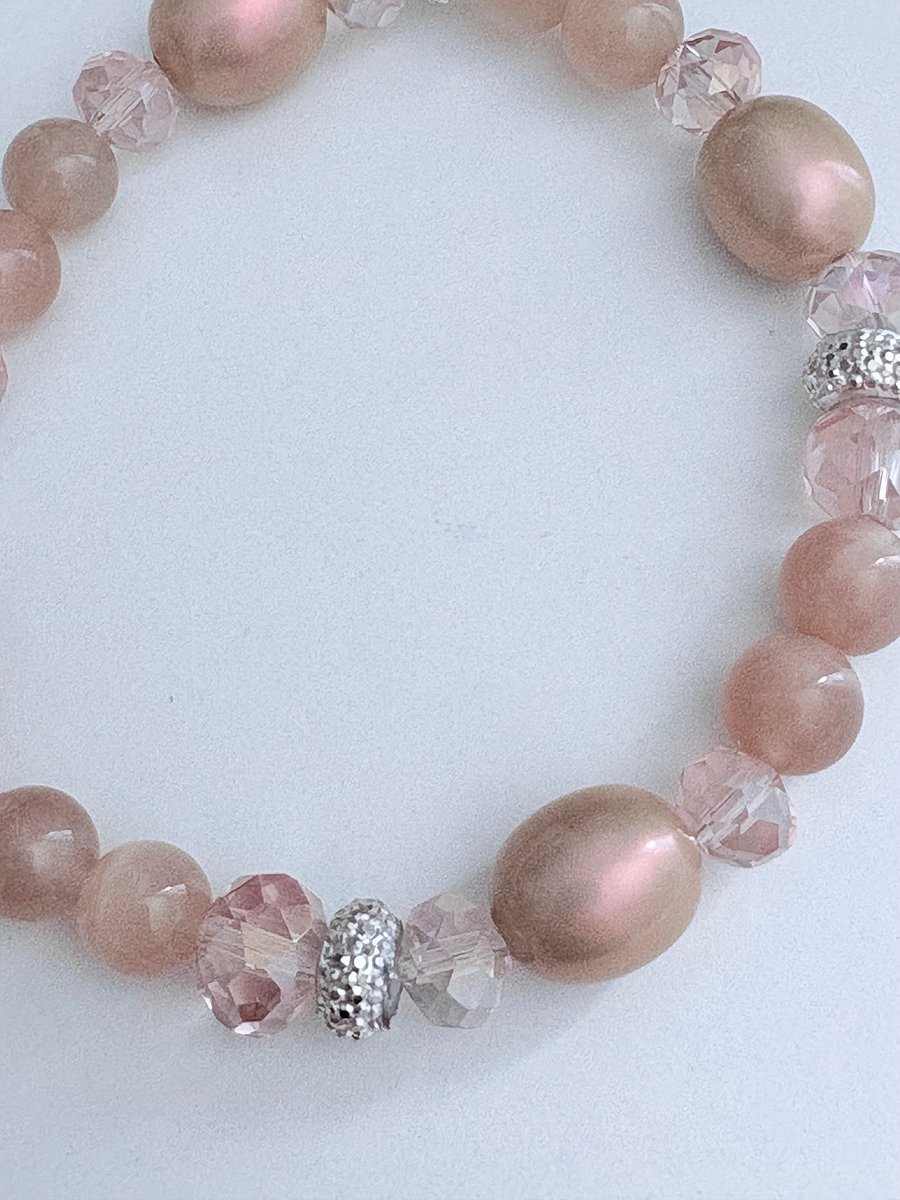 Blush Reverie | Semi-Precious & Pearlescent Bead Bracelet | Handmade 8" Stretch Bracelet | Coastal Charm Jewelry by Monique Faella Designs™ | MFD-00049 product image (2)