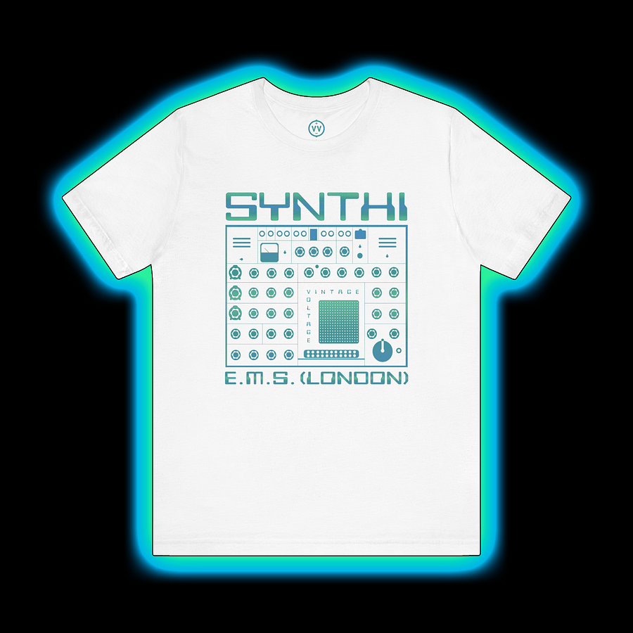 EMS Synthi T-Shirt - AKS VCS3 Electronic Music Studios (Vintage Analog Synth) CYAN PRINT product image (1)