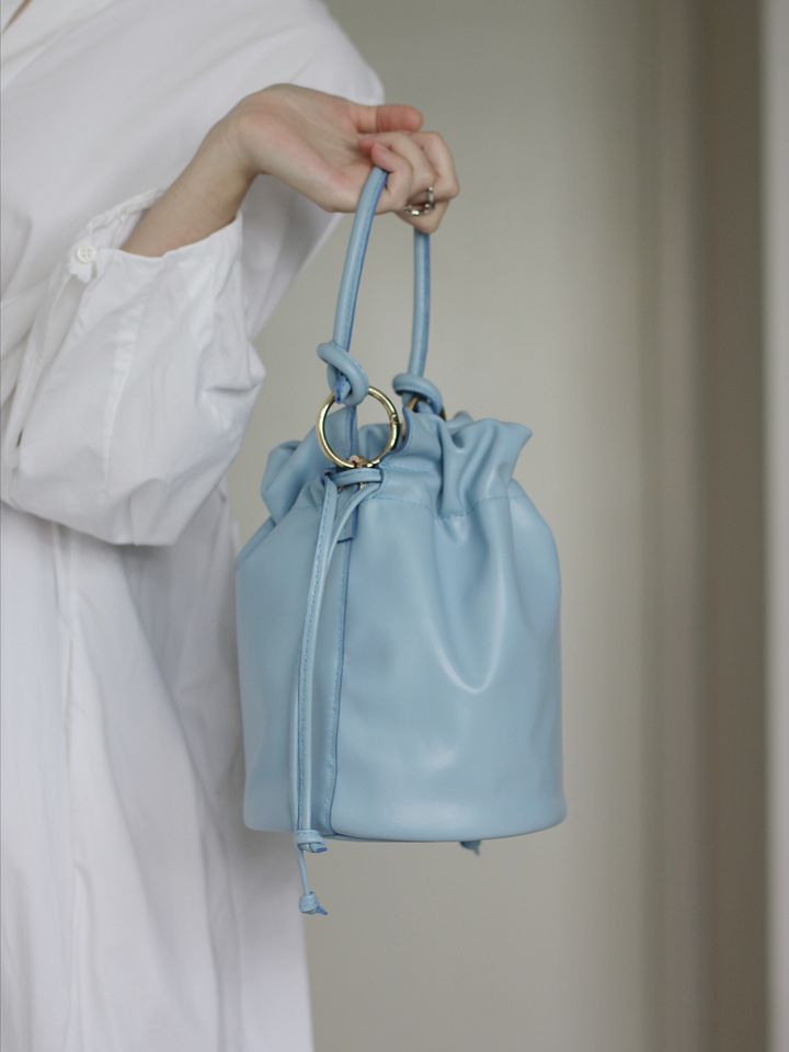 Sample Sale – Soft Leather Drawstring Bucket Bag – Light Blue product image (2)