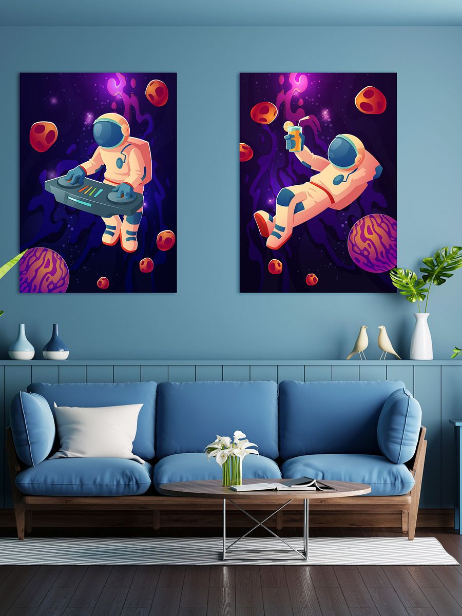 Relaxing astronaut with cocktail — space poster, synthwave space, neon space, aesthetic poster product image (2)