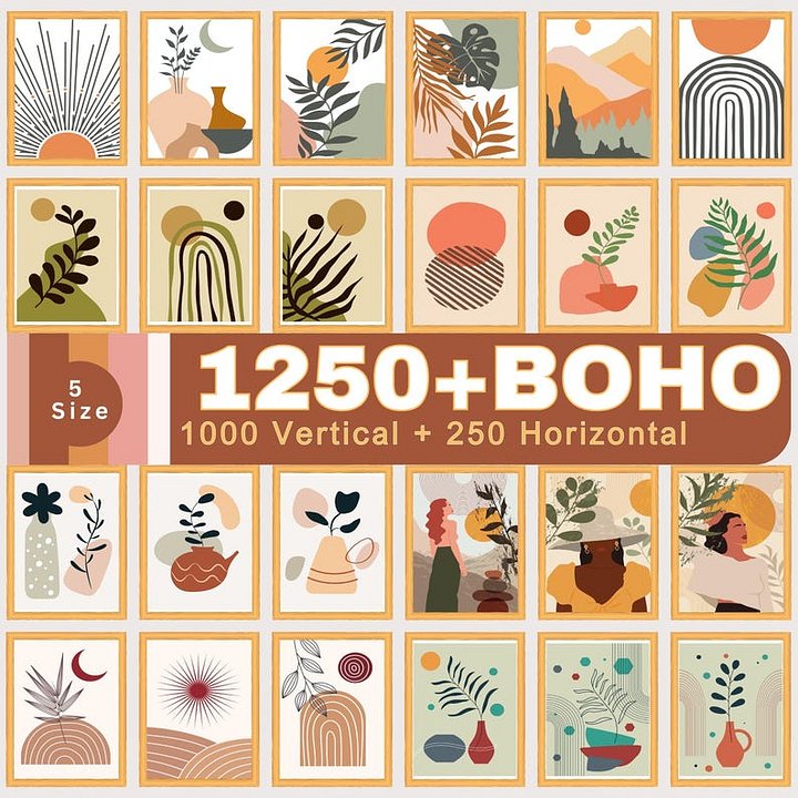 Boho Wall Collage Mega Bundle, Set of 1250+ Prints Digital product image (1)