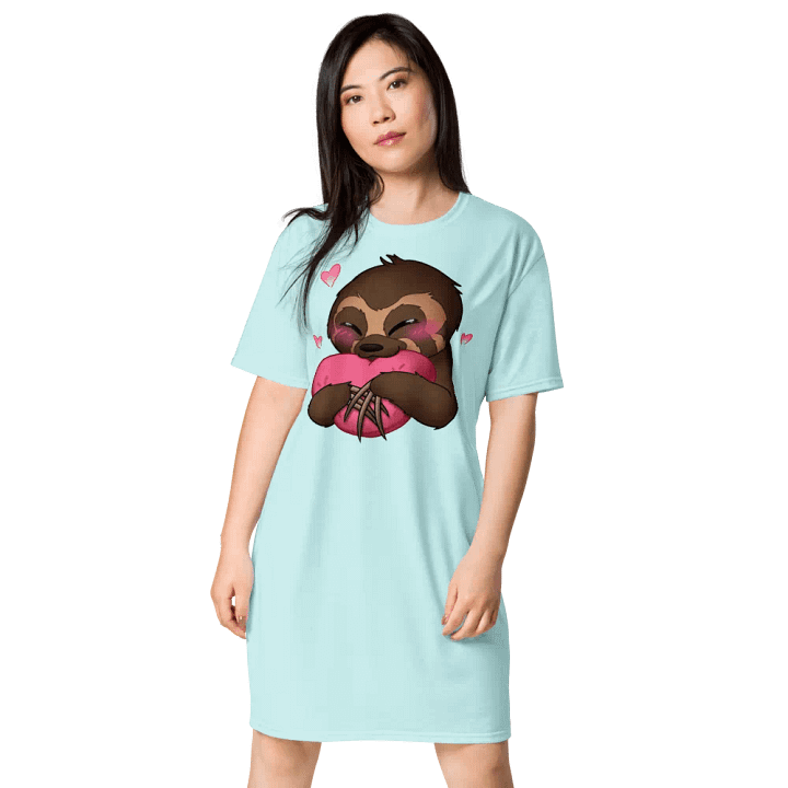 Cyan Blushing Sloth Love T-Shirt Dress product image (1)