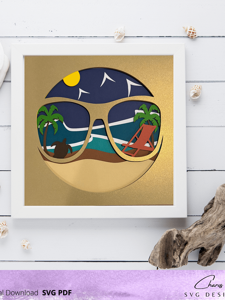 3D Summer Beach Shades SVG Layered Shadow Box Design product image (1)