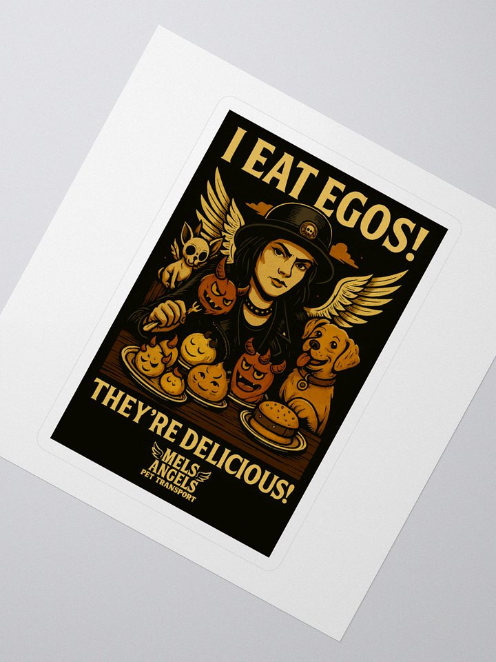 Mel’s Angels "I Eat Egos – They’re Delicious" Sticker | Punk Rock Vintage Dog Art Decal product image (2)