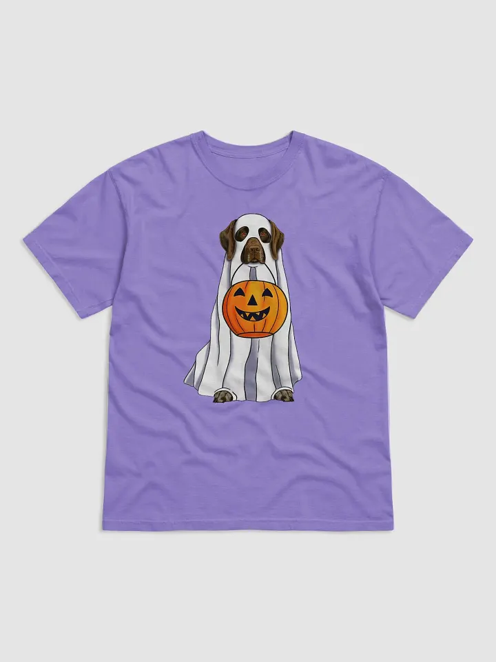German Shorthaired Pointer (2) Halloween Tee | Funny Halloween GSP Wearing a Ghost Costume with Pumpkin Basket product image (22)