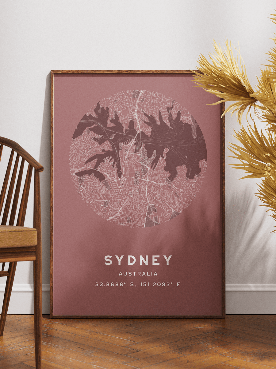 Sydney Street Map Poster – Red Minimalist Circular City Art product image (1)