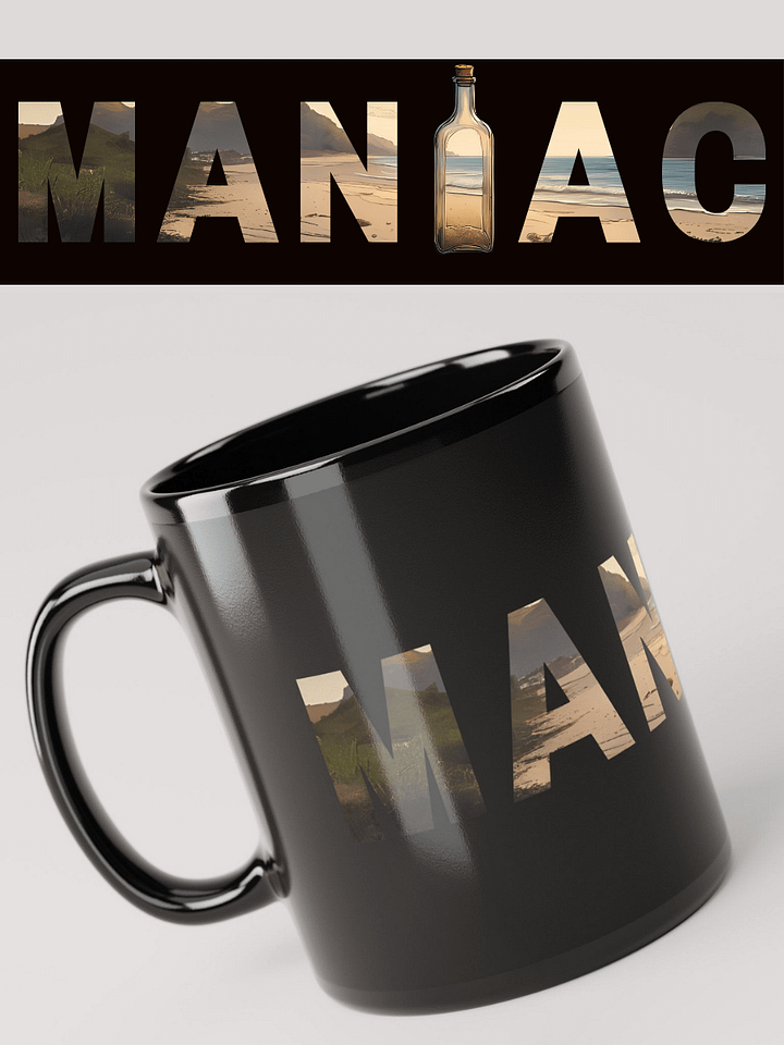 Beach Bottle MANIAC Black Glossy MugBeach Bottle MANIAC White Glossy Mug with Manic Bunny Logo product image (1)