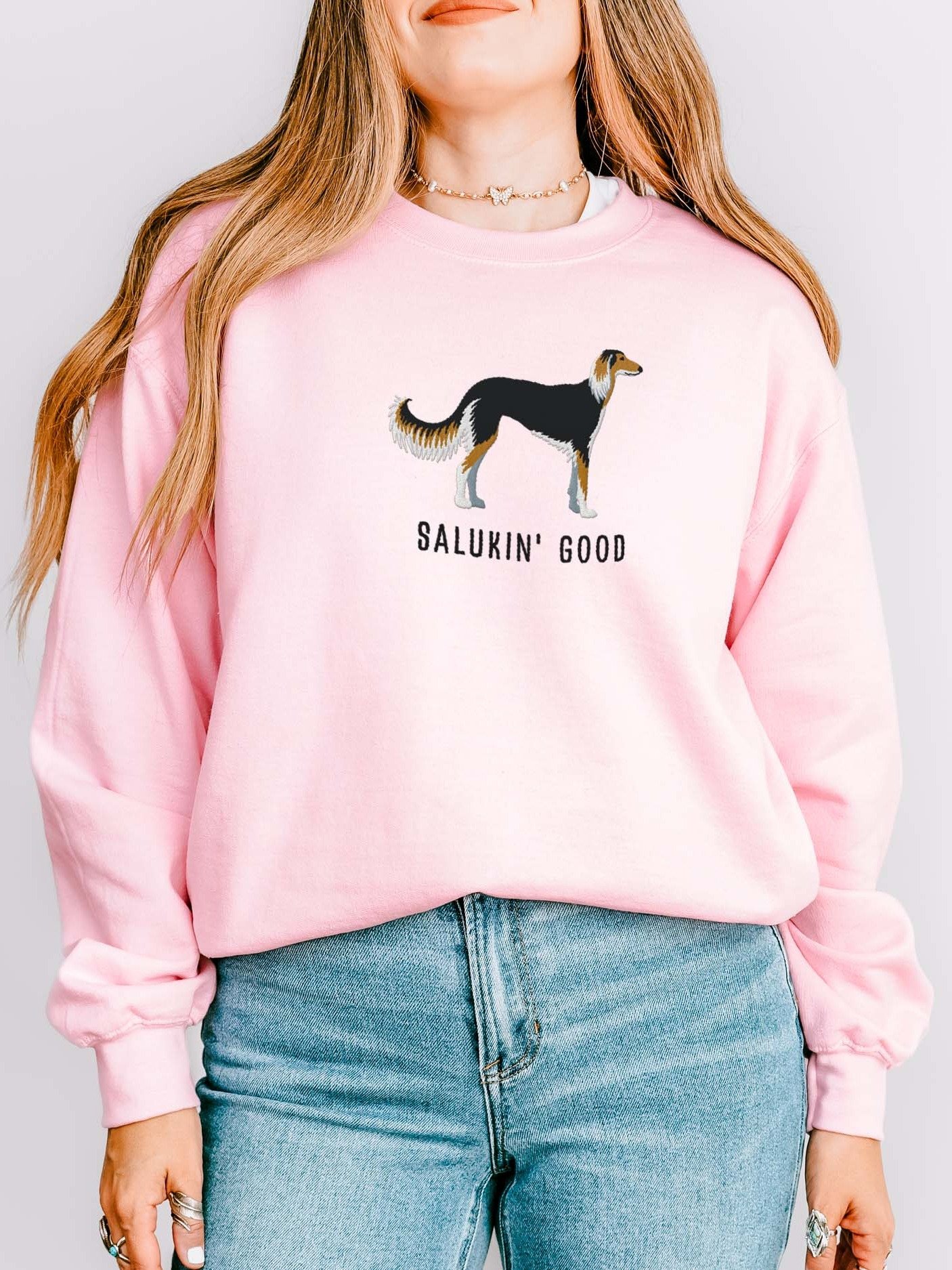 Salukin' Good Sweatshirt (Embroidered) of a Saluki(Black & Tan) product image (2)