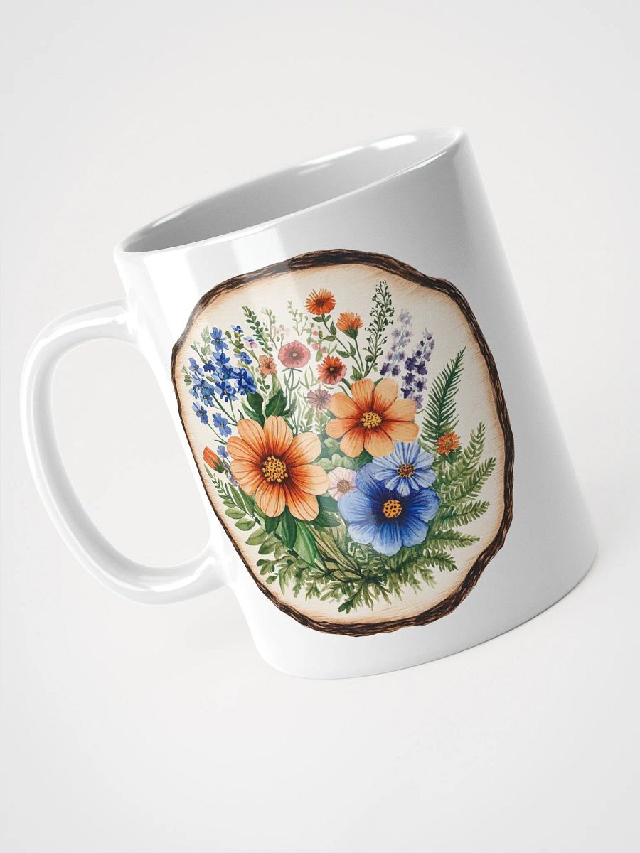 Blue Wildflower Round Wood Art Ceramic Mug product image (8)