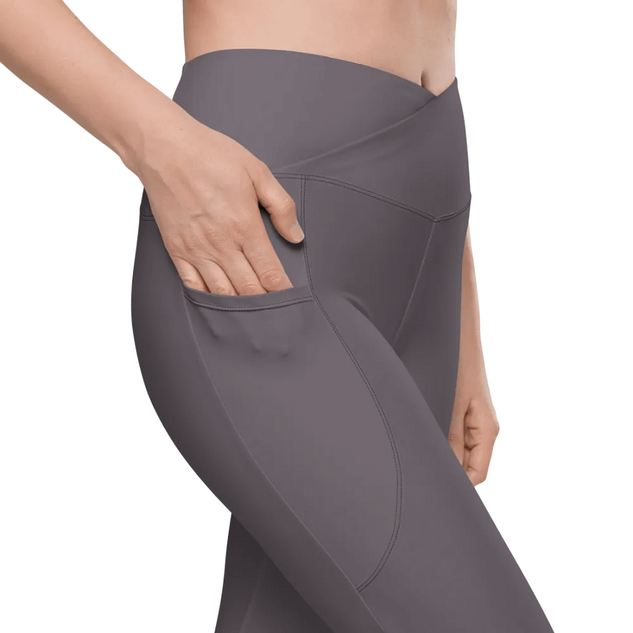 Plain Dark Brown Light Summer Women's High Waisted Premium Crossover Leggings with Pockets by Treasure Pie product image (8)