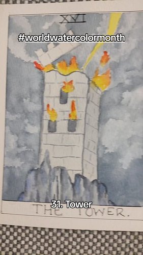#Tower is the last prompt for day 31 of #worldwatercolormonth !
The Tower is XVI (16) in the Major Arcana of the Rider- Waite...