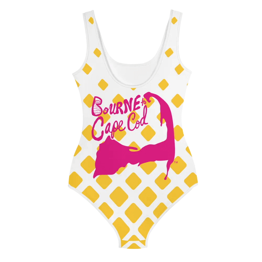 💖Girls' | Youth | BRN.2C.C.™ | Retro Mod Yellow Diamond Swimsuit 👙| Pink Logos product image (3)