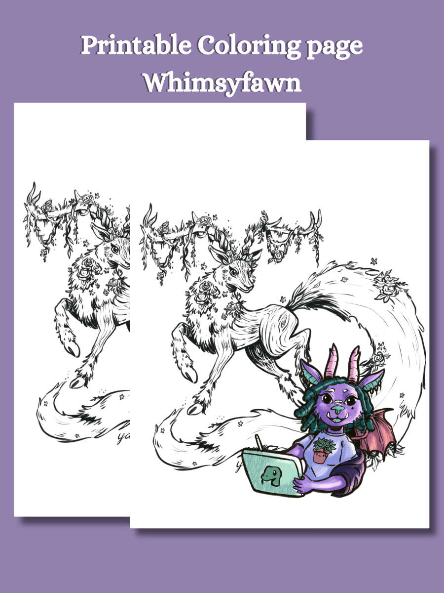 Whimsyfawn Fantasy Coloring Page | Magical Forest Creature Printable product image (1)