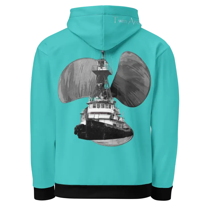 Turquoise Three blade prop Tug CE Hoodie product image (1)