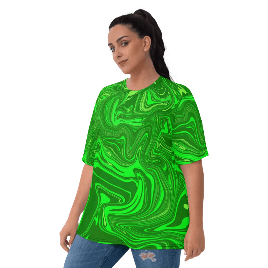 Women's Crew Neck Tshirt - Different Shades of Green Digital Fluid Art product image (5)