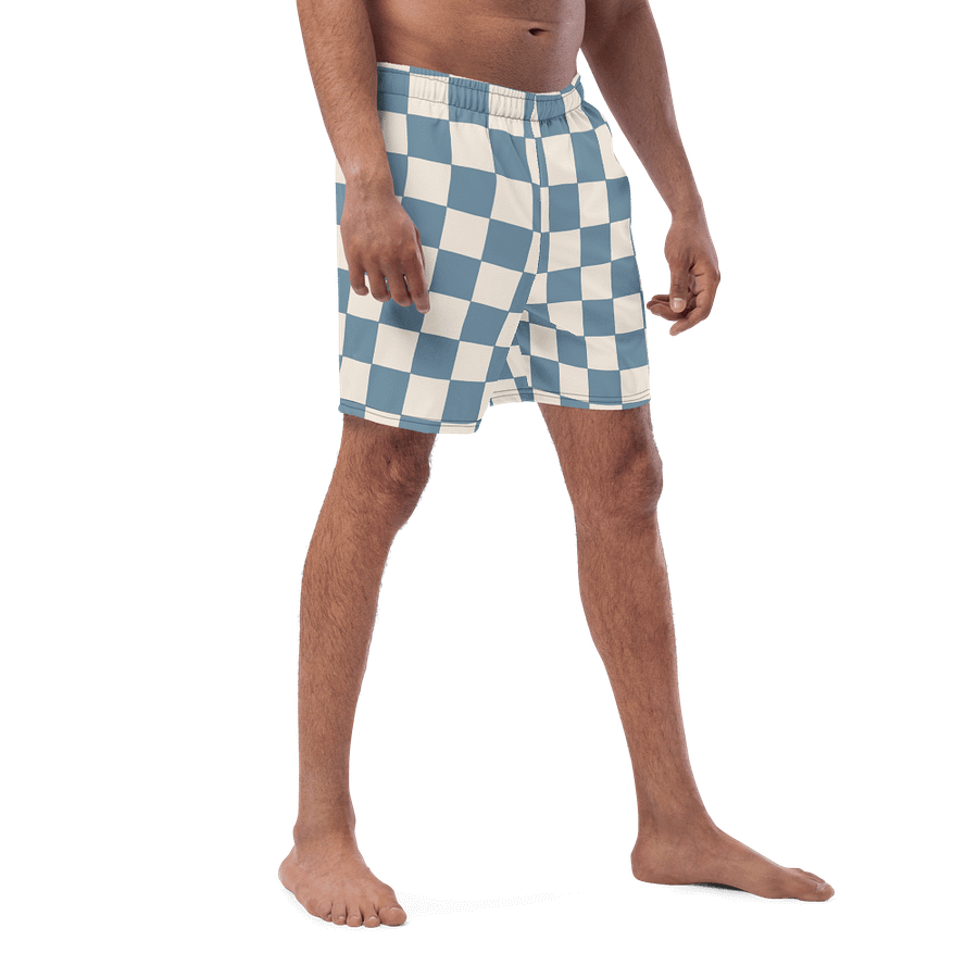 Stillness Move” Checkerboard Swim Shorts – Zen Meets Style (Dusty Blue & Cream) product image (3)