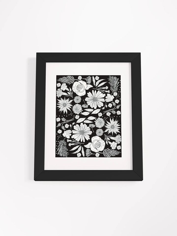 Floral Medley in Bloom – White on Black | Framed Wall Art | by MONIQUE FAELLA DESIGNS™ | Hand-Drawn Botanical Print | Matte Poster product image (1)
