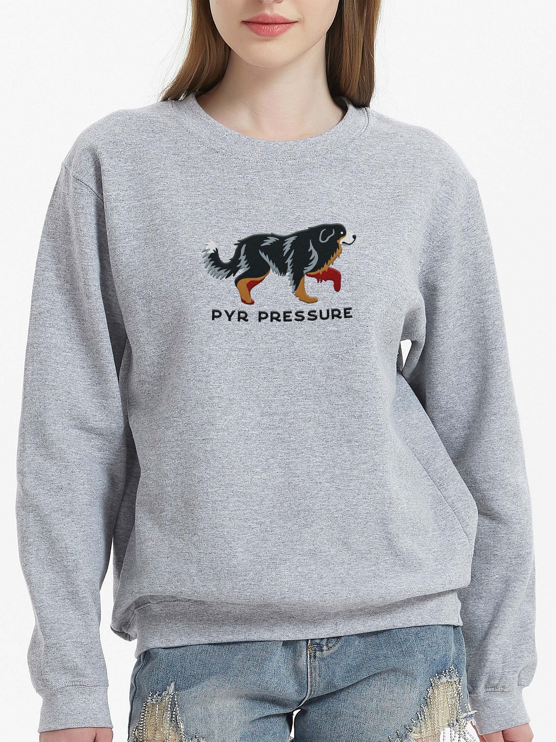 Pyr Pressure Sweatshirt (Embroidered) of a Great Pyrenees(Black & Tan) product image (2)