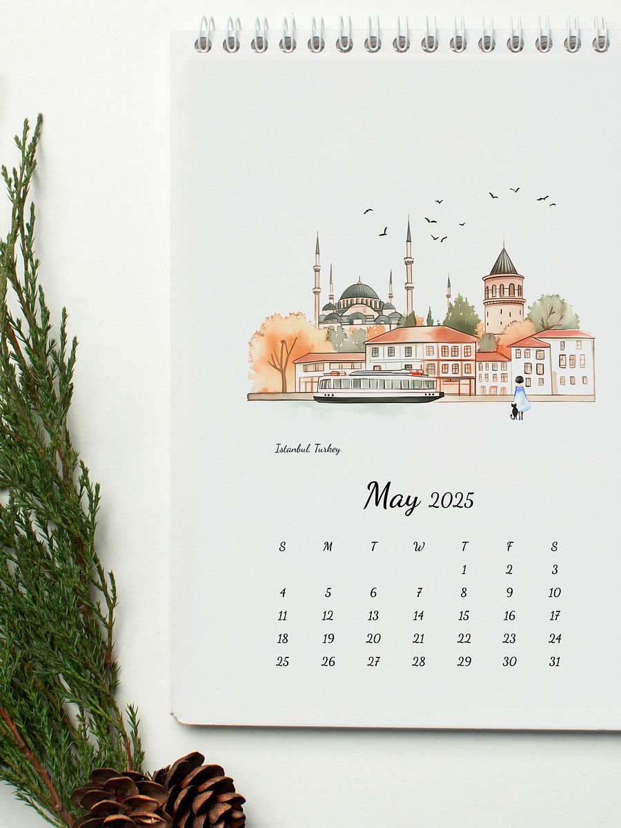 2025 Calendar | Minimal Watercolor Calendar For Travel Lovers | Wall Art | Minimal Digital Art | City Illustration | Home Decor | Gift Idea product image (5)