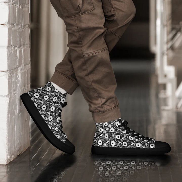 Abstract Monochrome Pattern Shapes and Squares Men's Canvas Shoe High Tops product image (1)