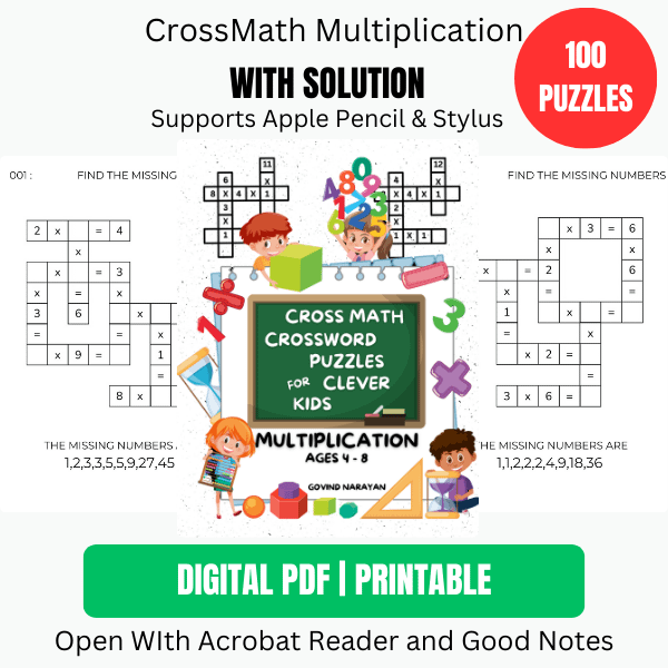 100 Crossmath Puzzles: Multiplication for Kids (Ages 4-8) | Ebook | Printable PDF product image (1)