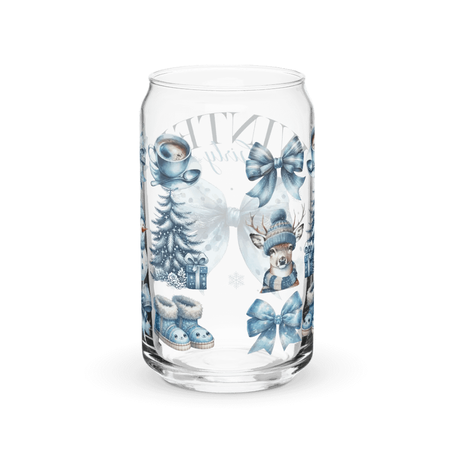 Winter Girly Blue Print Glass Can Cup With Or Without Lid product image (6)