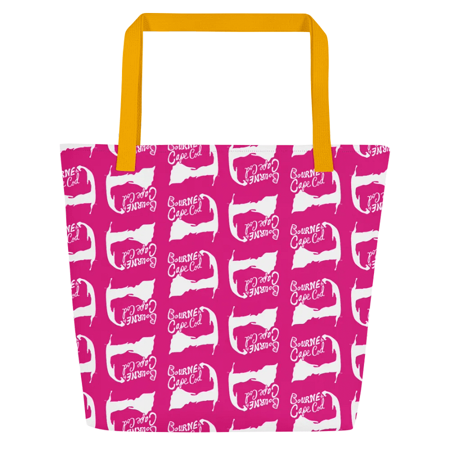 BOURNE to Cape Cod™ | Large Tote Bag with Pocket | Coastal Classic | All-Over Logo Print | White Logo Repeat on Vibrant Pink product image (4)
