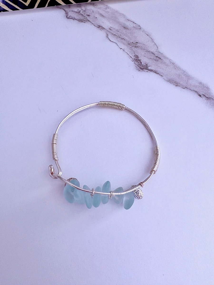 Seafoam Pebble Tide Bracelet | Wire-Wrapped Sea Glass | Handmade 7" Coastal Charm by Monique Faella Designs™ | MFD-00201 product image (4)