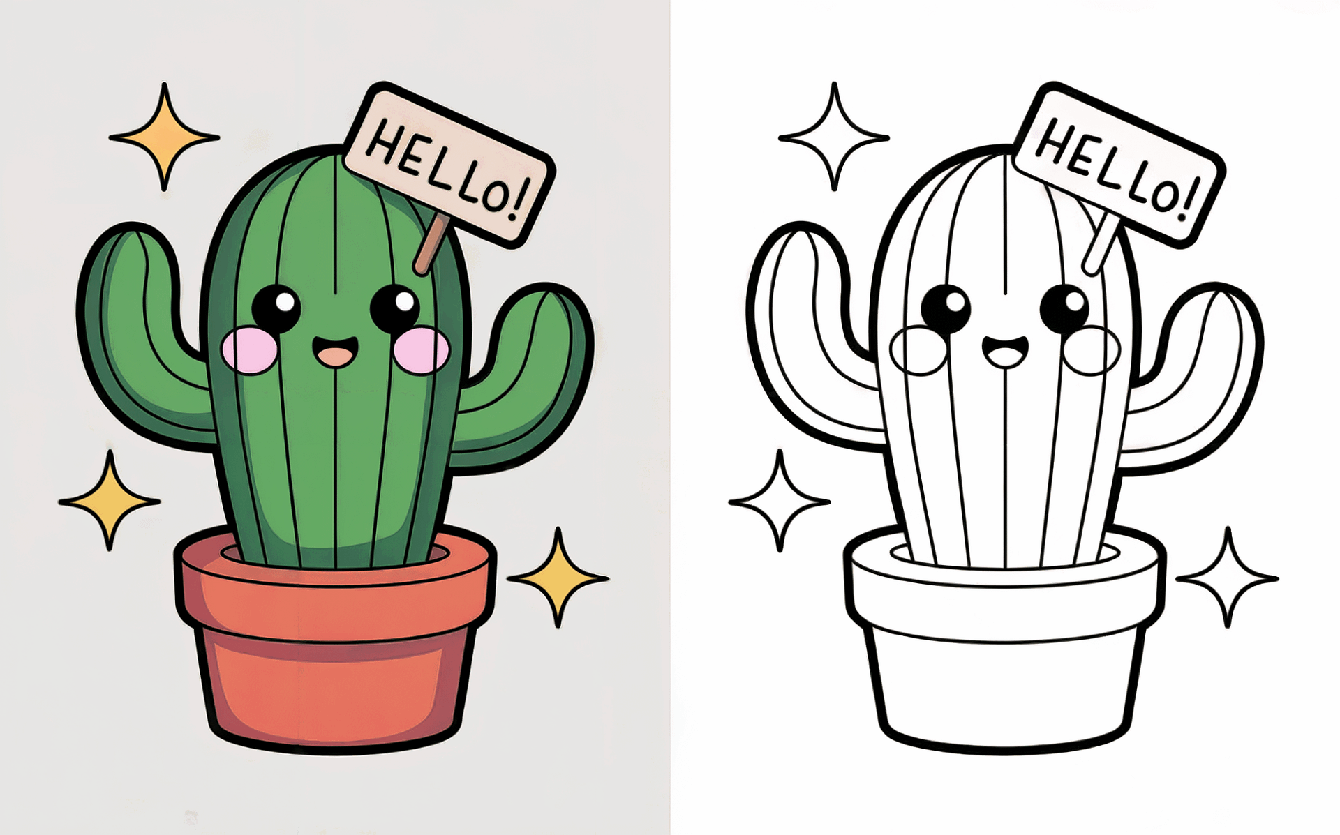 Cute Cactus Coloring Pages | 25+ Desert Plant Designs | Black & White + Colored Reference Pack product image (5)