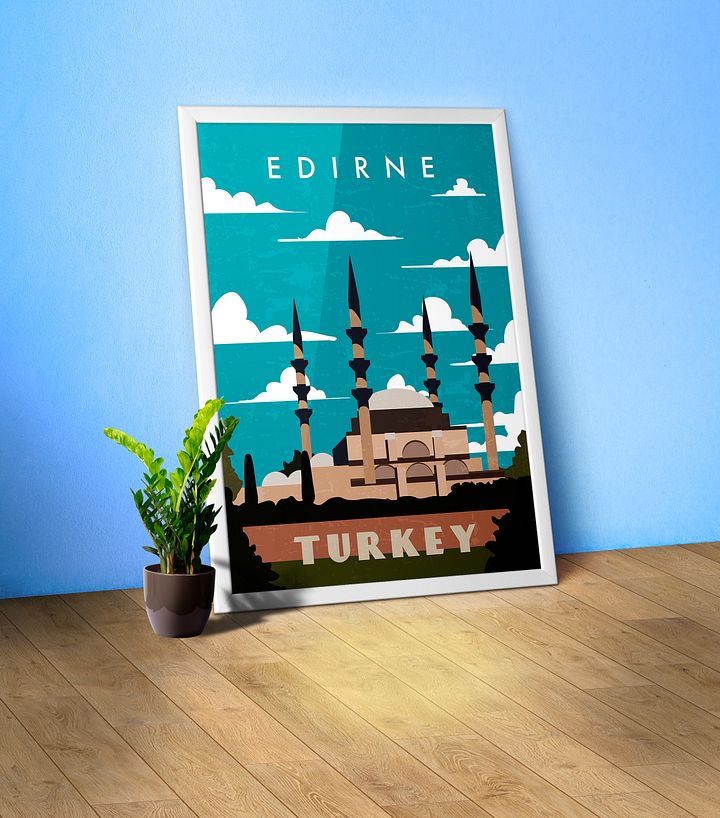 Edirne, Turkey — Retro travel minimalist poster, retro travel art, retro travel wall art, vector art product image (1)