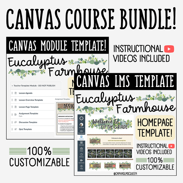 Canvas LMS Template - COURSE BUNDLE - Eucalyptus Farmhouse - 100% Customizable product image (1)
