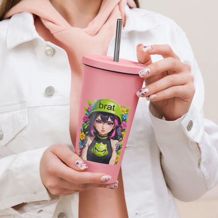 Brat 20 oz Tumbler Cup - Pink - Insulated Tumbler with a Straw v6 product image (2)