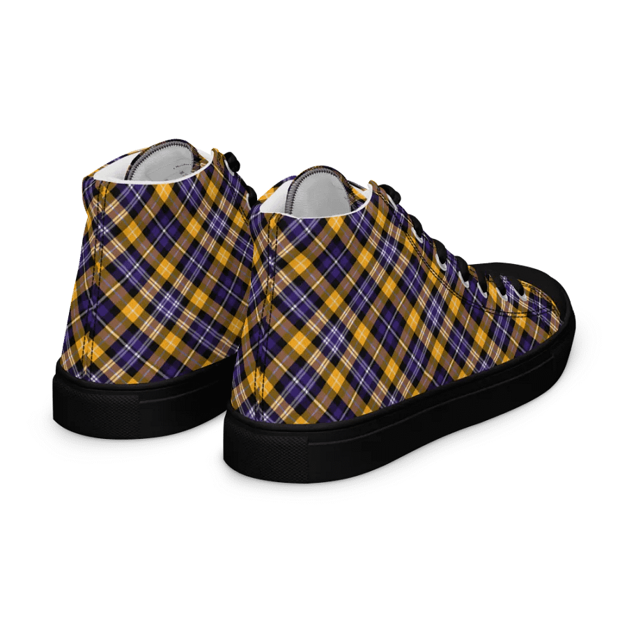 Purple and Yellow Gold Sporty Plaid Men's High Top Shoes product image (10)
