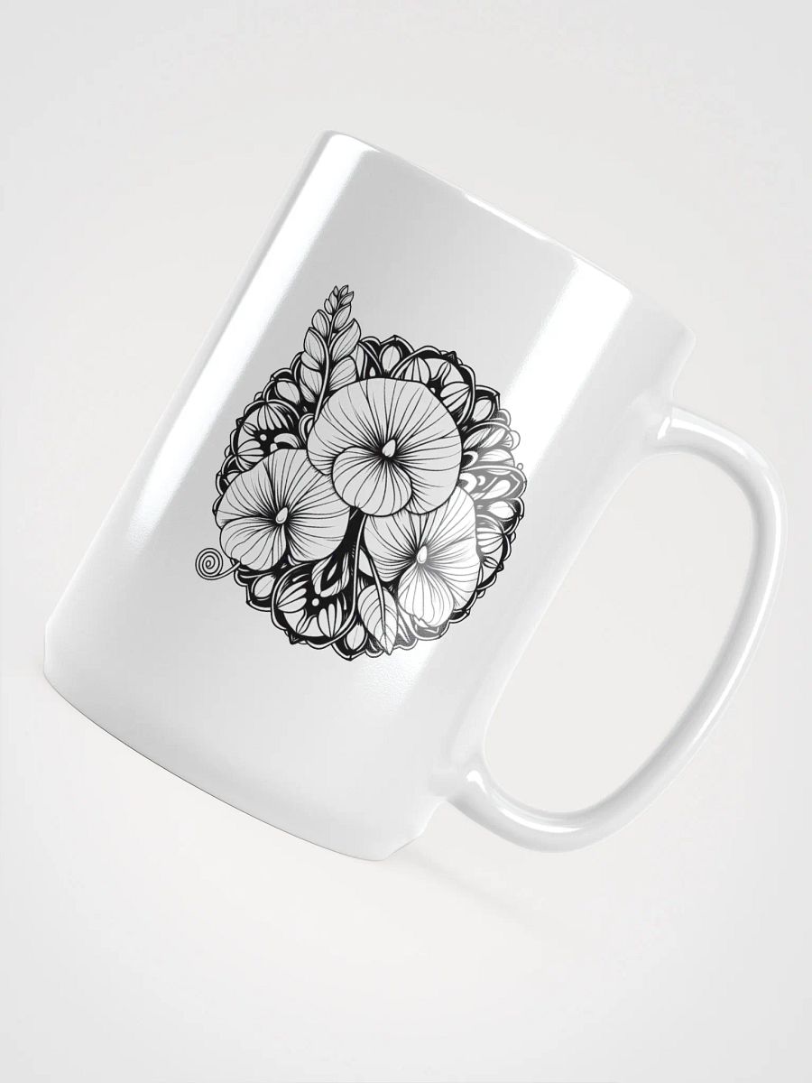 White Glossy Mug with Floral and Mandala Print – Unique Design for a Bold Look! product image (4)