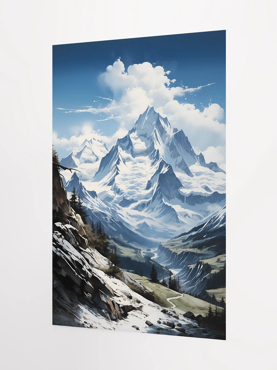 Snow-Clad Mountain Peaks with Cloudy Blue Sky Matte Poster product image (5)