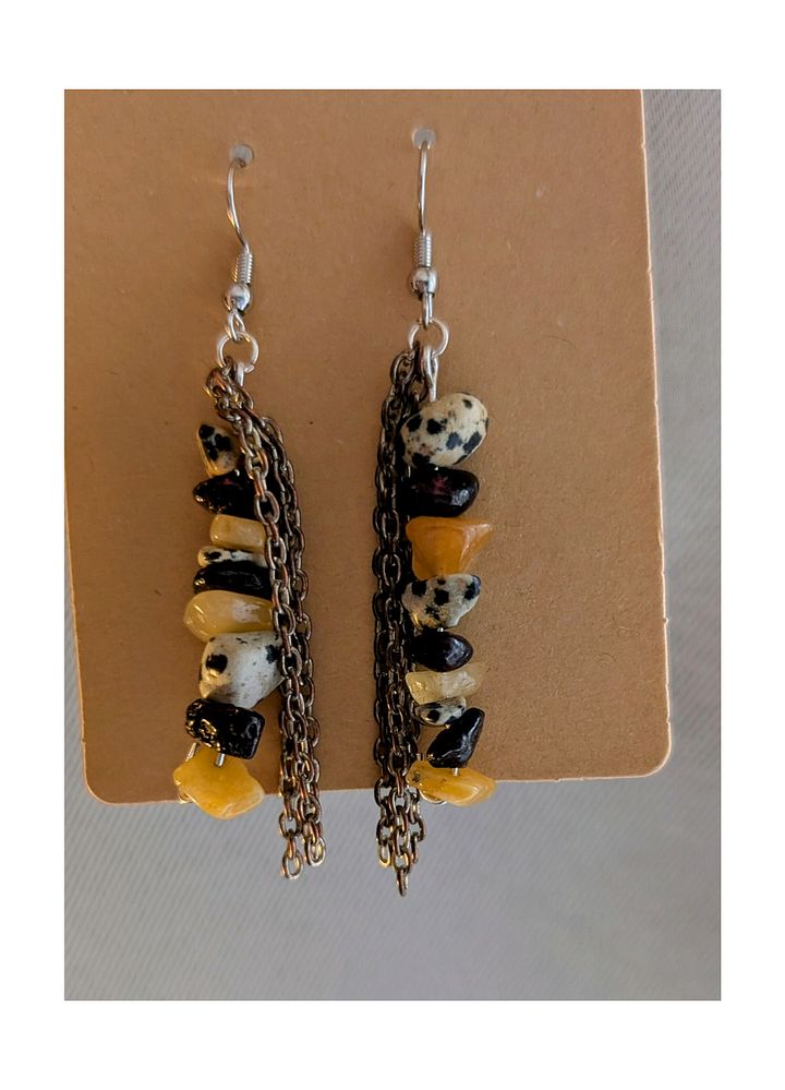Handmade Crystal Earrings With Bronze 3 Strand Chains! (LEOPARD STONEPOINT ) product image (1)
