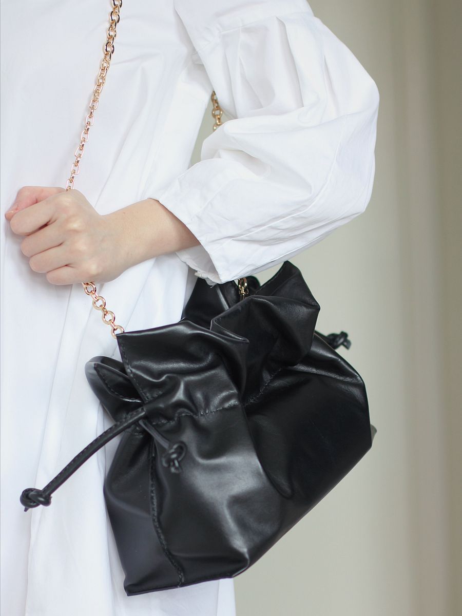 Sample Sale – Black Soft Leather Drawstring Clutch product image (4)