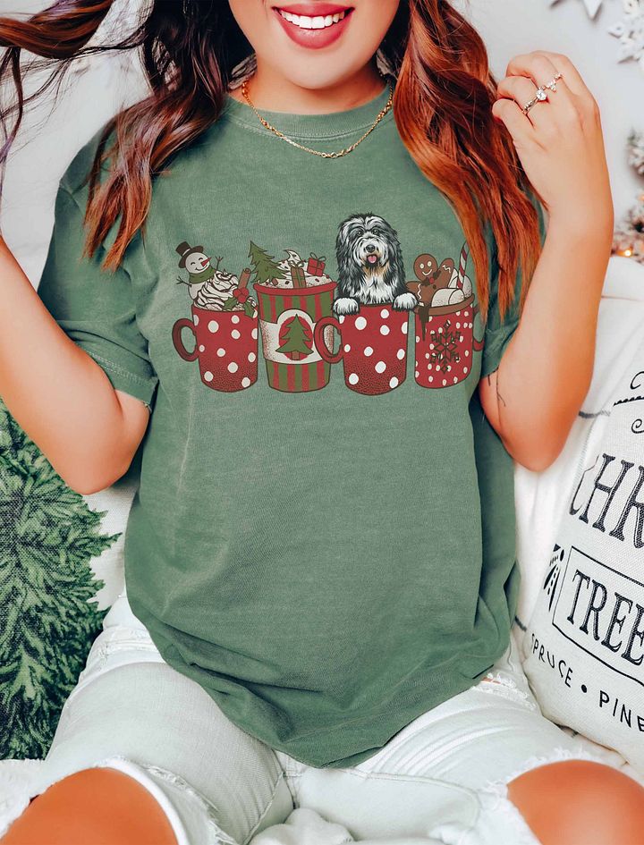 Cute Bearded Collie in a Christmas Cup T-Shirt | Funny Christmas Pup in a Cup product image (16)