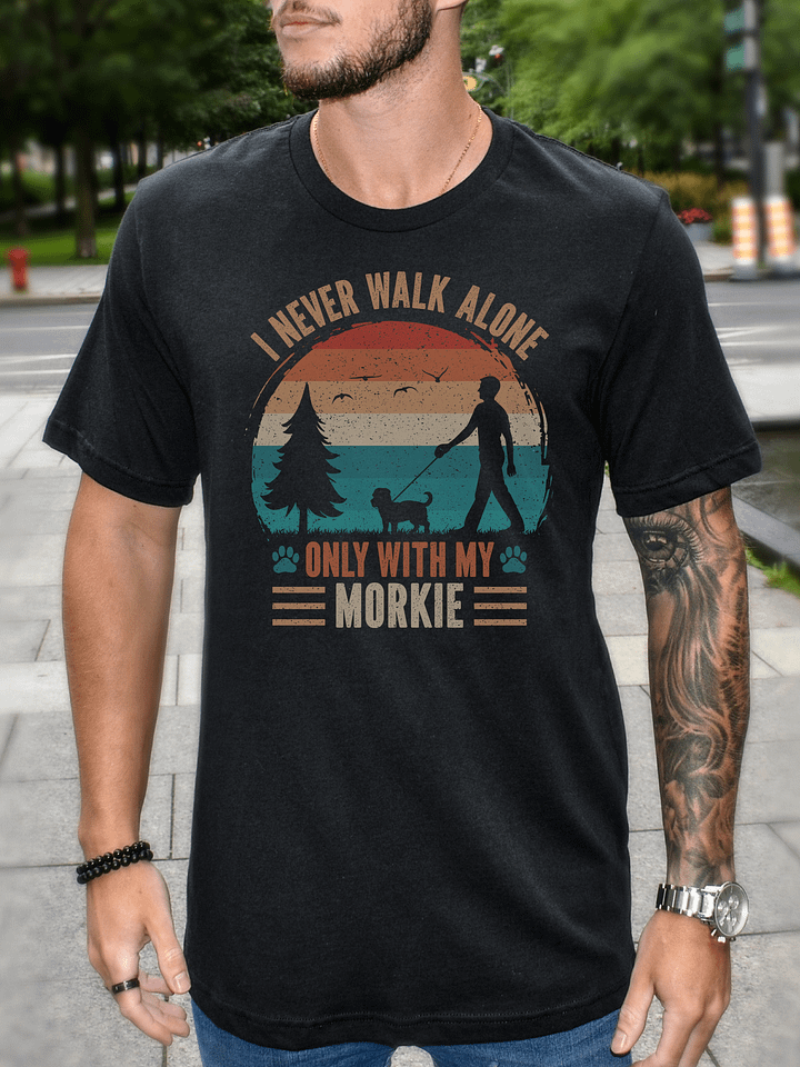Morkie Dog Walking DAD Retro Vintage Sunset Silhouette Shirt product image (1)