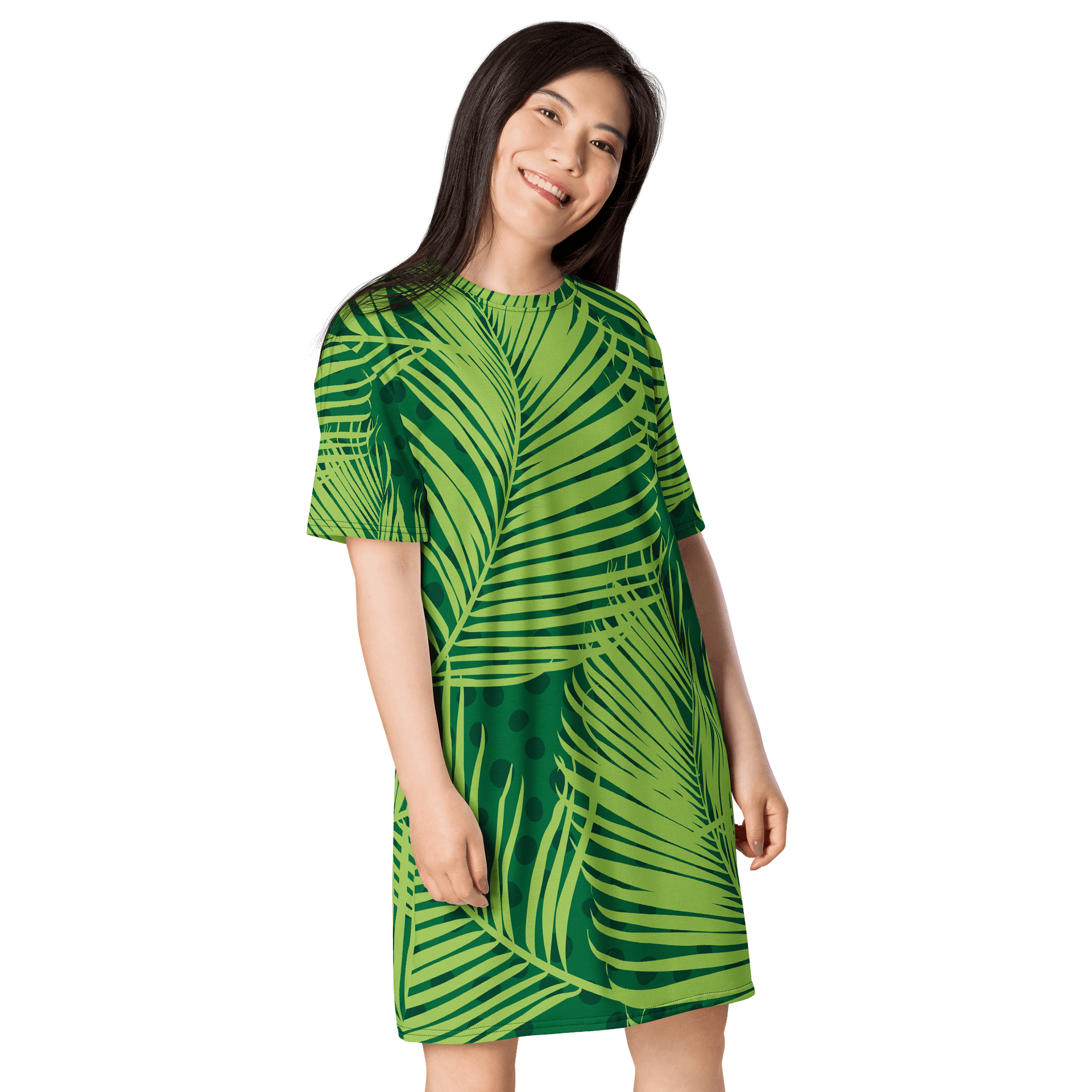Oversized Green Tropical Print T-Shirt Dress product image (4)