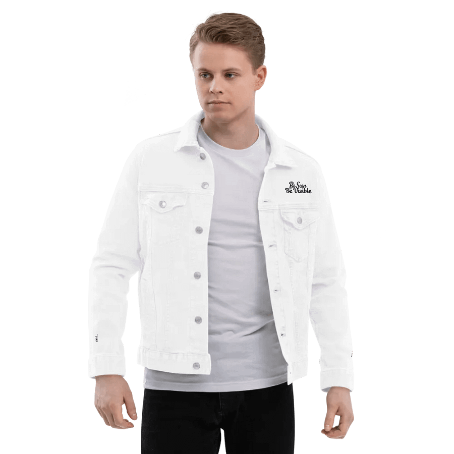 Embroidered Classic White Unisex Denim Jacket product image (7)