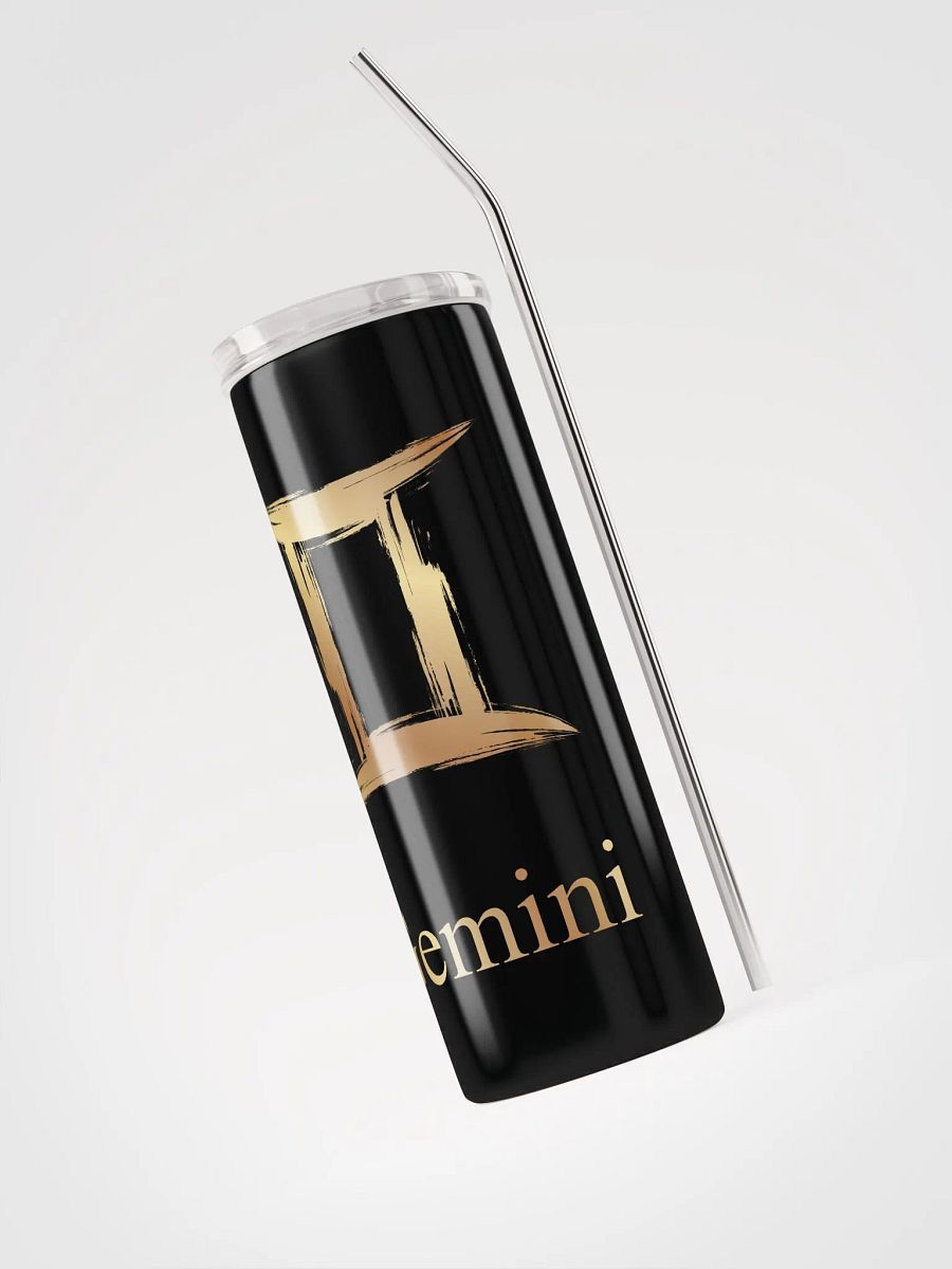 Black Gemini Zodiac Stainless Steel Tumbler - Gold Gemini Sign Elegance product image (3)