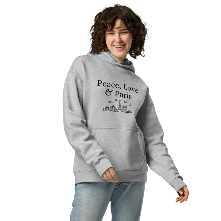 Peace, Love and Paris with Monuments Unisex Oversized Hoodie | Black Ink product image (1)