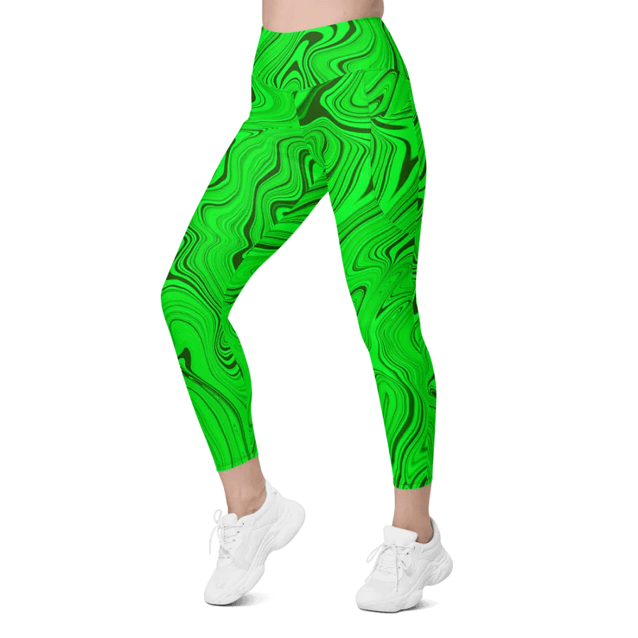 Leggings with Pockets - Green Liquid Swirls product image (3)
