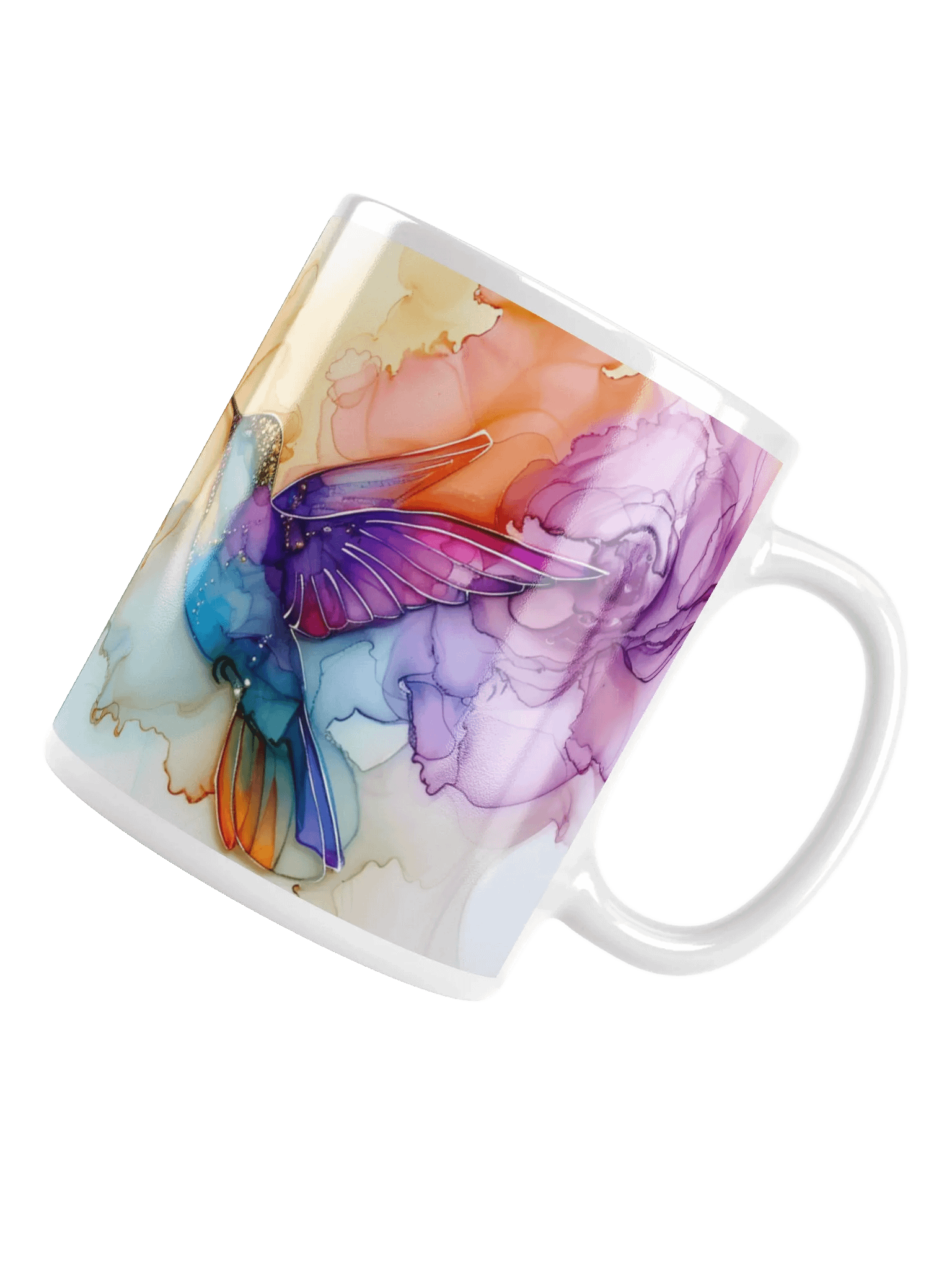 Hummingbird Alcohol Ink White Glossy Ceramic Mug by Treasure Pie product image (6)