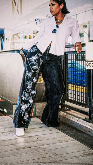 Chained Eye flared baggy jeans product image (1)