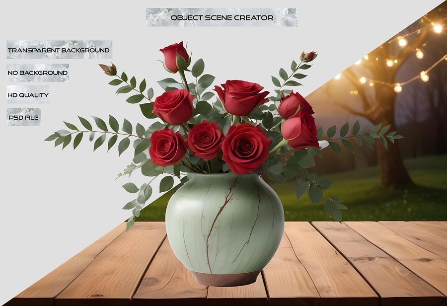 Timeless Green Vase with Roses - PNG product image (2)