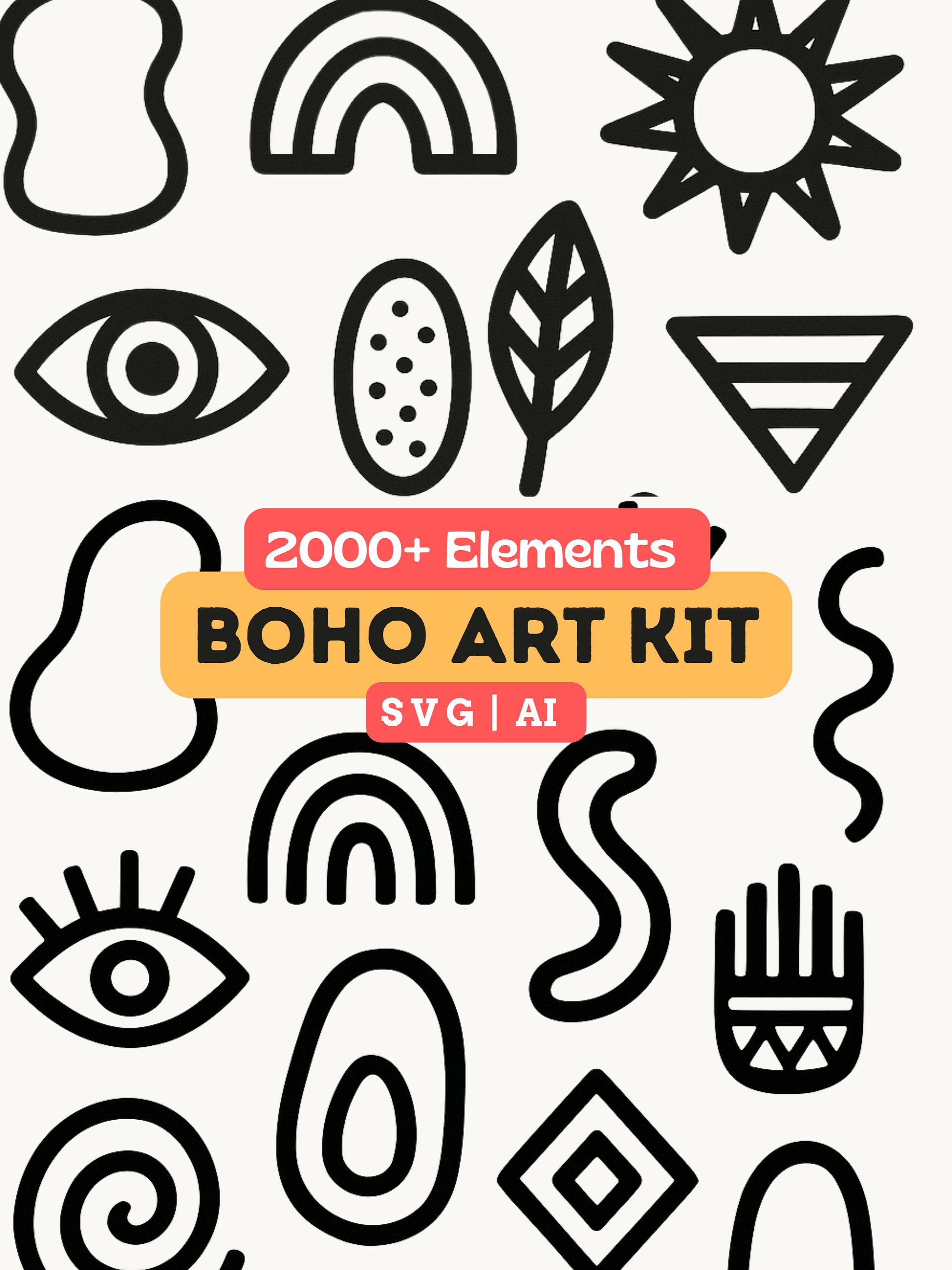 Boho Art Elements Bundle | Bohemian Clipart Set Neutral Abstract Shapes, Lines Motifs, Digital Design Graphics for DIY, Logos & Wall Art product image (1)