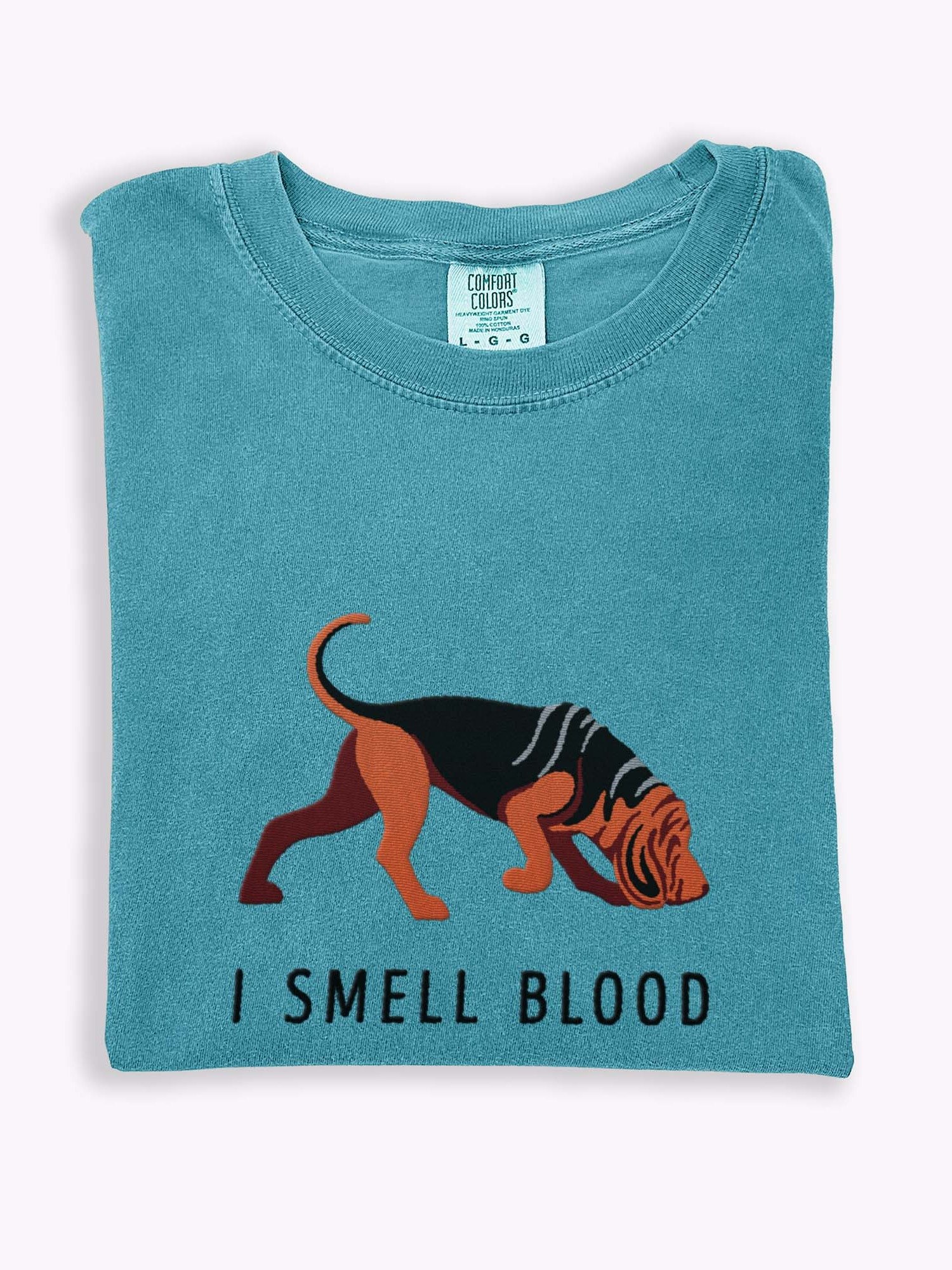 I Smell Blood T-Shirt(Embroidered) of a Bloodhound(Black & Tan) product image (1)
